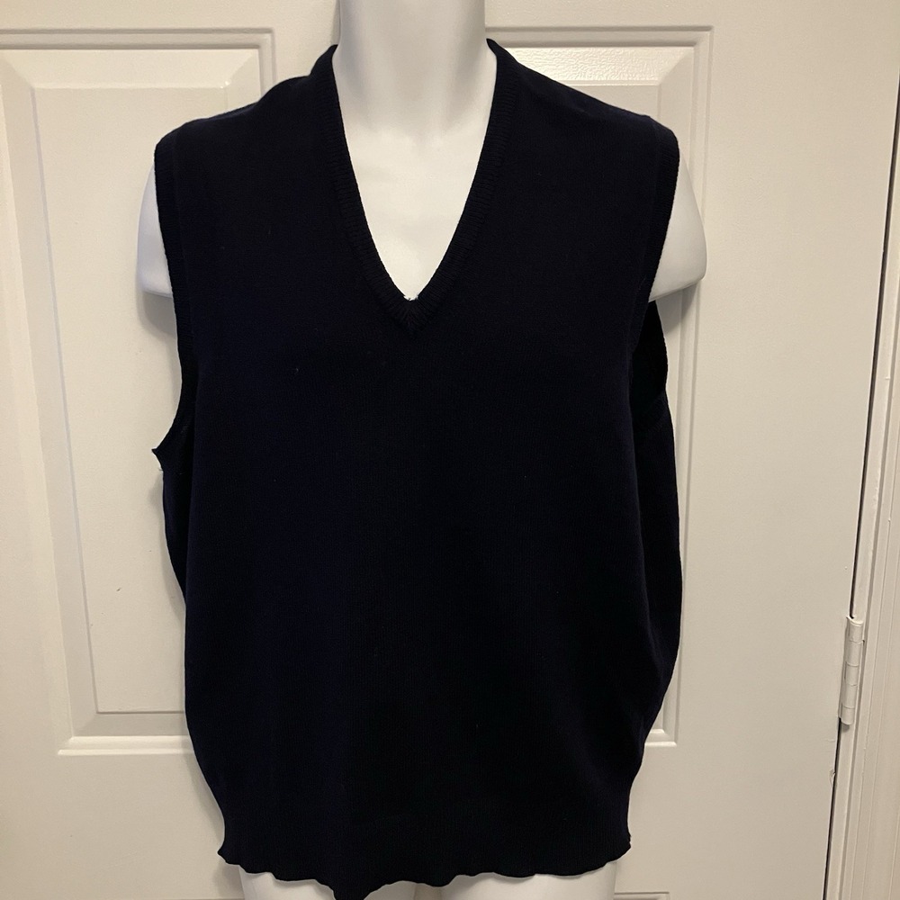 B‎ Altman & Co Vtg Sweater Vest Men's Sz 44 Large Navy Blue Preppy Lambswool